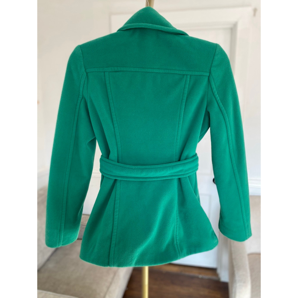 Old Navy Emerald Green Fleece Peacoat Belted Double Breasted Kelly Green Preppy - Picture 4 of 9
